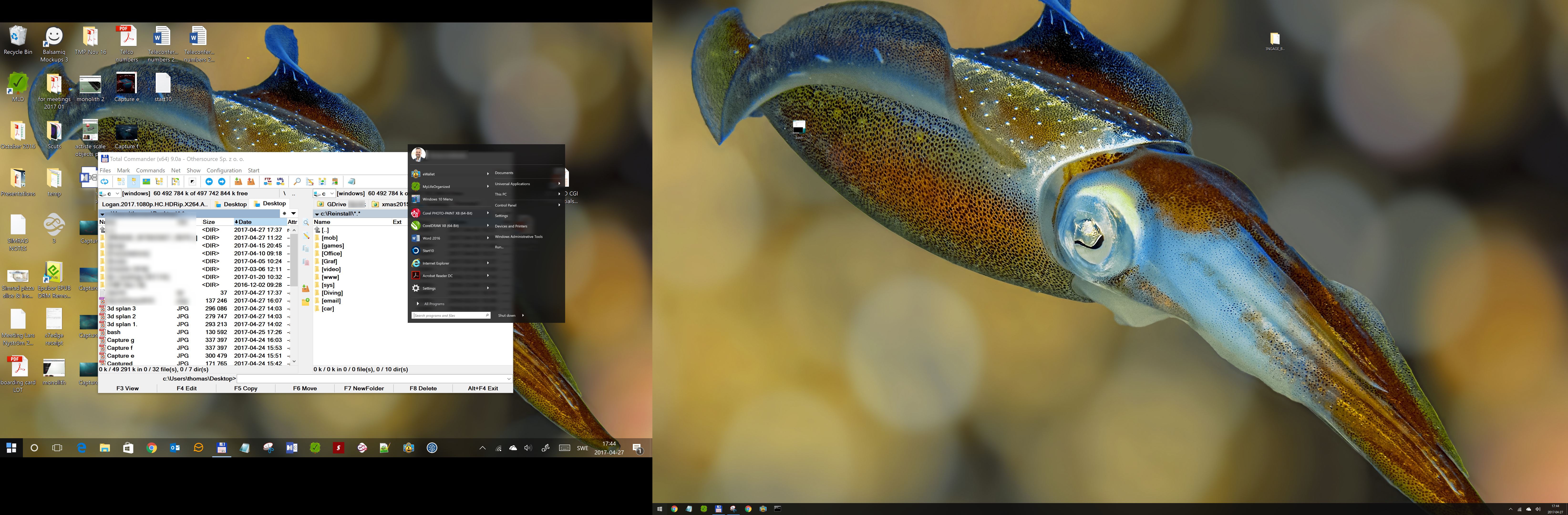 Start menu, ewoked from left screen